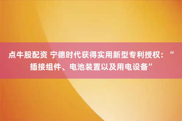 点牛股配资 宁德时代获得实用新型专利授权：“插接组件、电池装置以及用电设备”