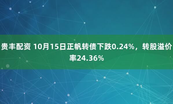 贵丰配资 10月15日正帆转债下跌0.24%，转股溢价率24.36%
