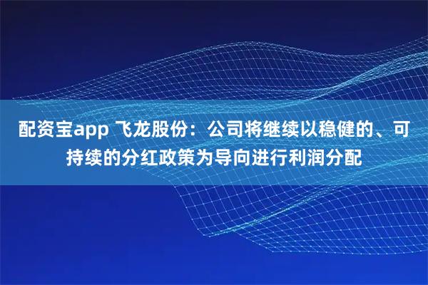 配资宝app 飞龙股份：公司将继续以稳健的、可持续的分红政策为导向进行利润分配